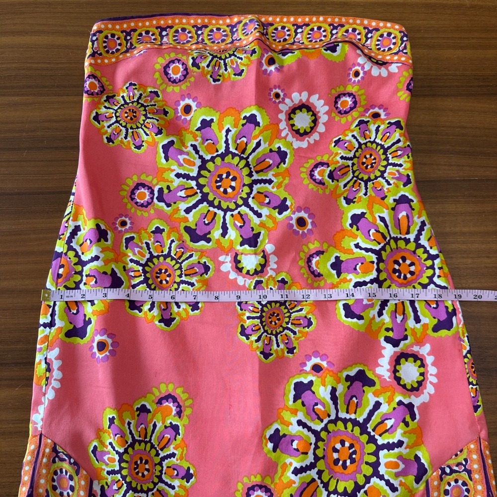 Trina Turk Strapless Silk Mini Shift Dress 8 Pink Coral Floral Mod Resortwear - Picture 5 of 14